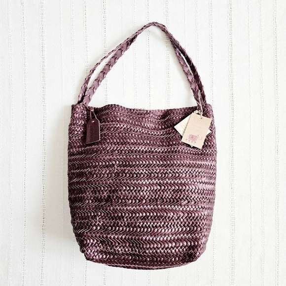 Handcrafted in India Handbags - Handcrafted In India Braided Woven Leather Tote Bag Shoulder Purse Purple NWT